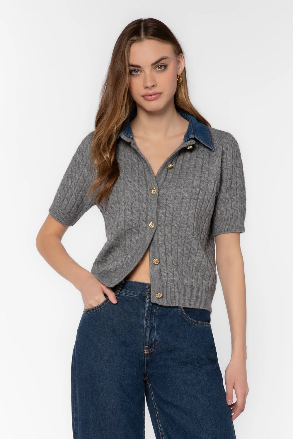 Velvet Heart Cardigan Grey / XS Rosie Cable Knit Cardi