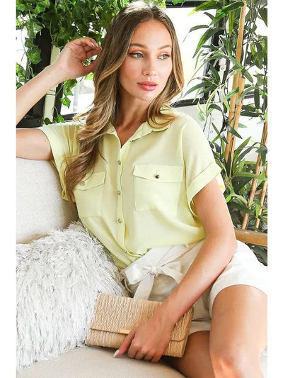 Vine & Love Top Lime / S Lilah Button Down Top
