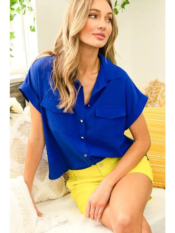 Vine & Love Top Royal Blue / S Lilah Button Down Top