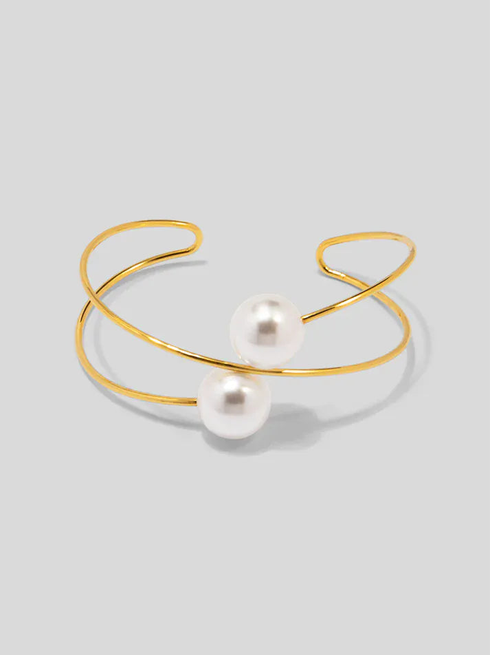 Vioroo Bracelet Gold / Pearl Two Pearls Cuff Bracelet