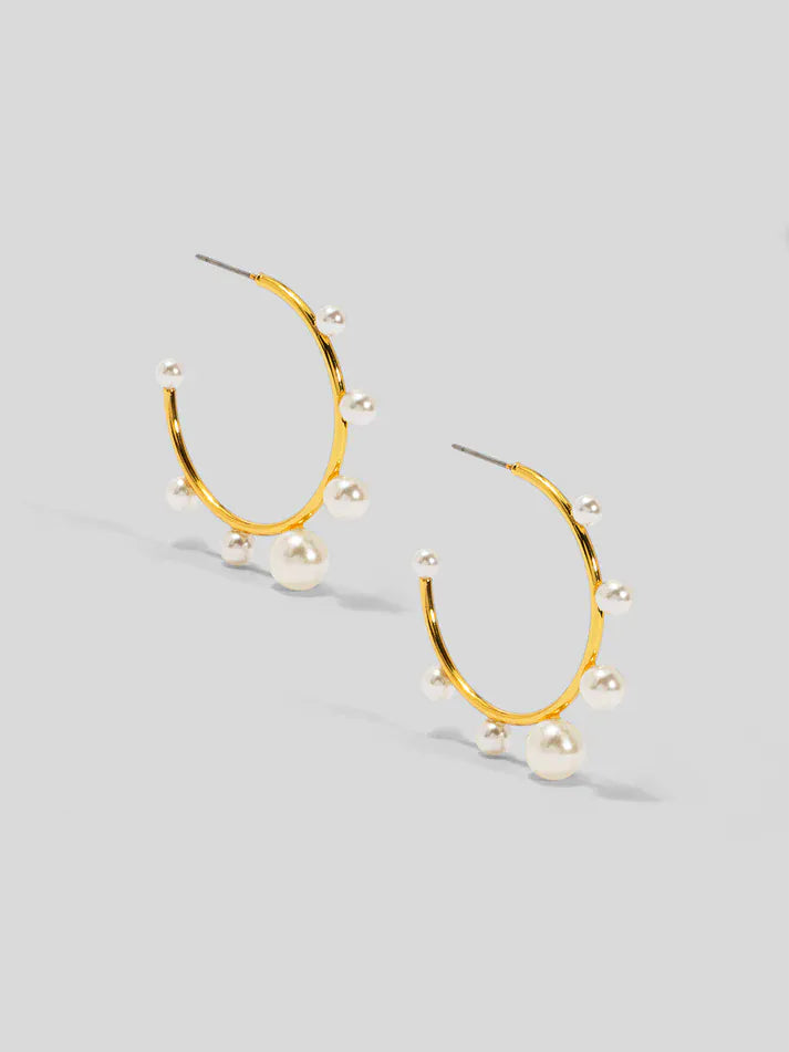 Small decorative pearl hoop earring by Vioroo featuring gold finish and elegant pearl detail, perfect for stylish ear jewelry.