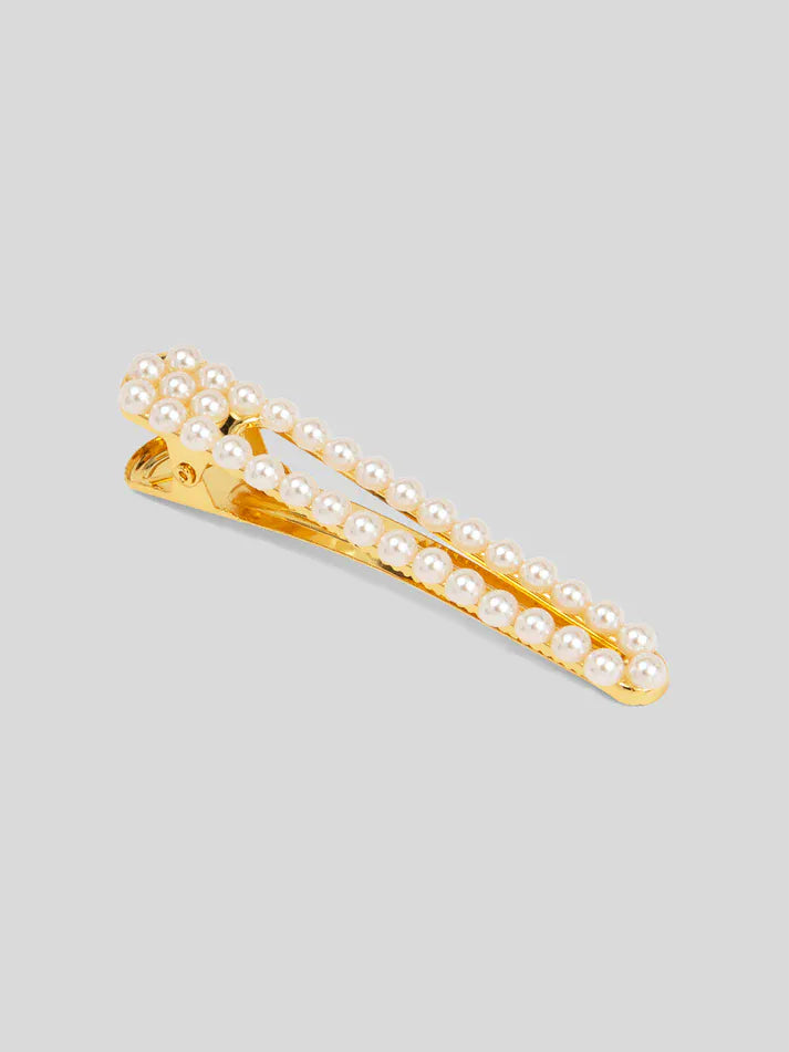 Vioroo Hair Clips Double Row Pearl Bar Hair Clip