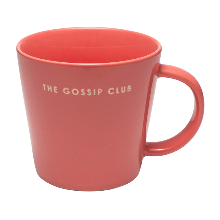 XL Vondels ceramic mug in coral with gossip club design, 500ml capacity, perfect for hot beverages and everyday use.