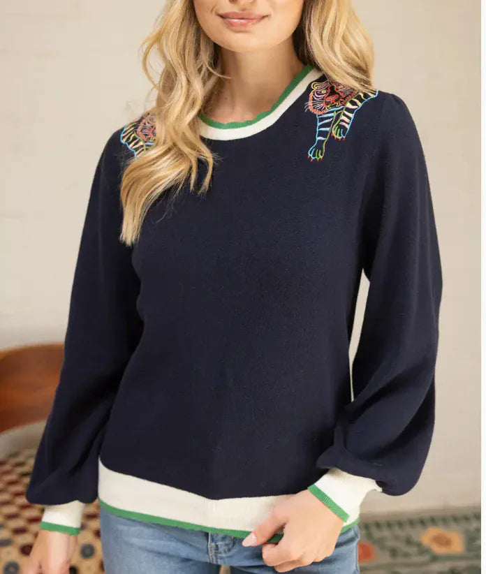 Voy Sweater Navy / S Tiger Embroidered Sweater