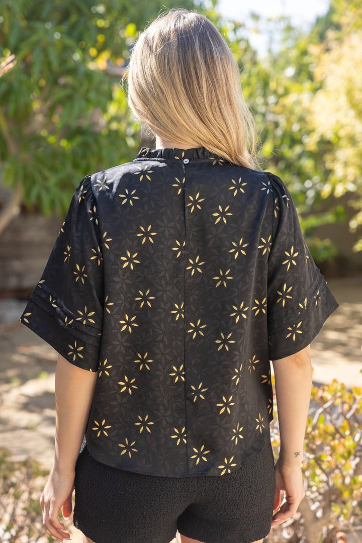 Voy Emely metallic floral top with shimmering fabric and all-over flower pattern