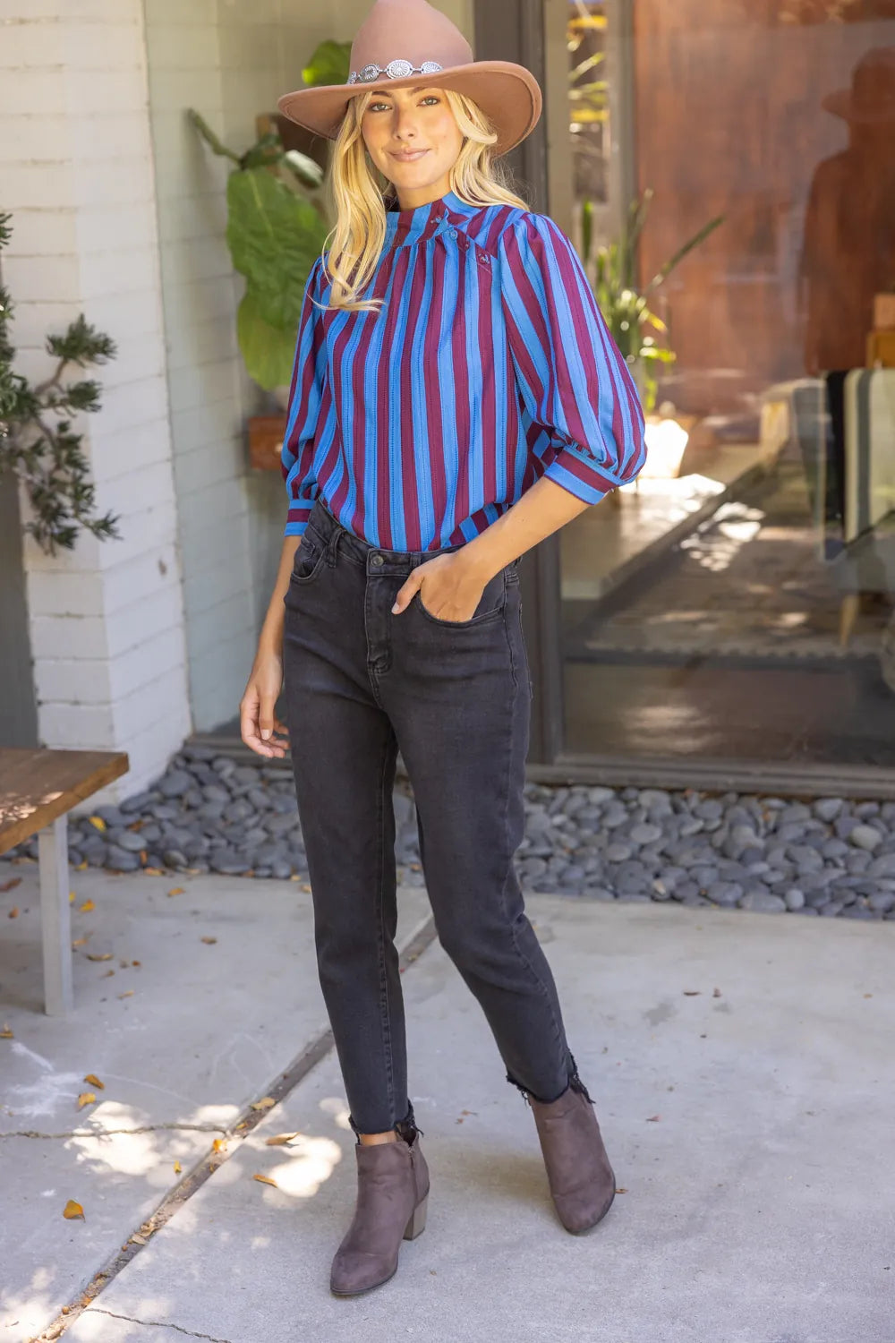 Voy Top Palmer Side Button Stripe Top