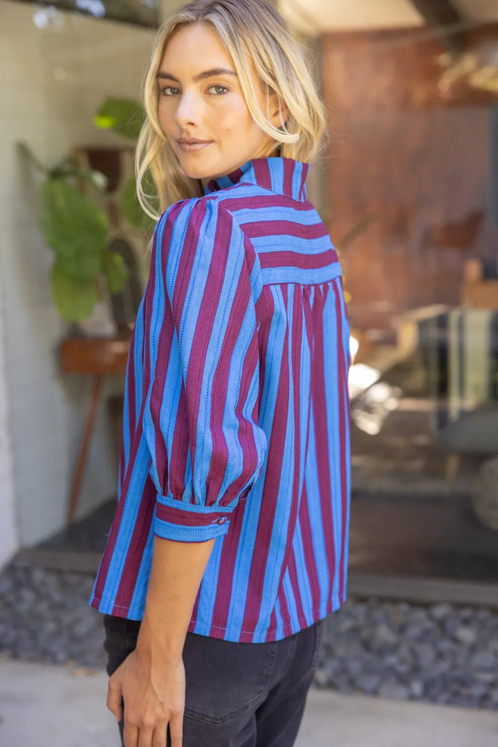 Voy Top Palmer Side Button Stripe Top