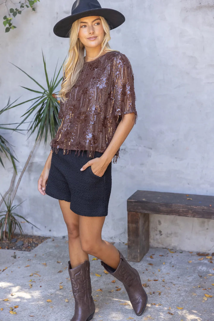 Voy Skye metallic sequin top with shimmering sequins and a stylish sleeveless design