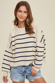 Wishlist Apparel Sweater Cream/Navy / S Maeve Relaxed Crop Sweater