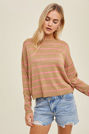 Wishlist Apparel Sweater Mocha/Pink / S Malani Striped Sweater