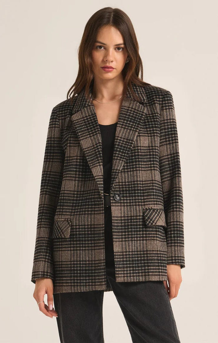 Z Supply Blazer Latte / XS Kingston Relaxed Plaid Blazer