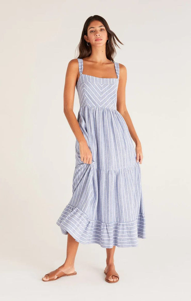 Z Supply Dress Marina Blue / XS Ayla Striped Linen Midi Dress