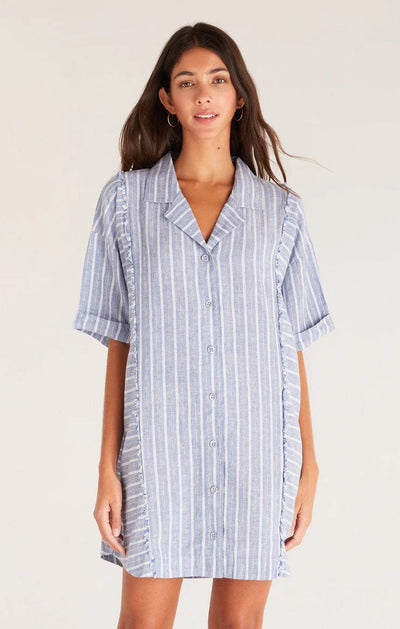Z Supply Dress Marina Blue / XS Jayden Striped Linen Mini Dress