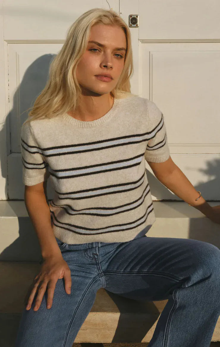 Z Supply Sweater Light Oatmeal Heather / XS Gatewood Stripe Sweater Tee