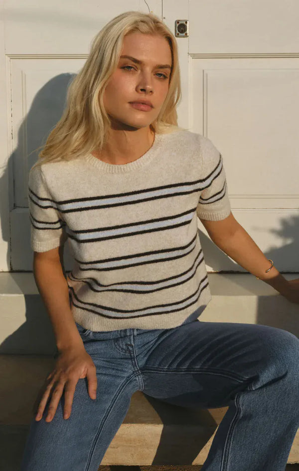 Z Supply Sweater Light Oatmeal Heather / XS Gatewood Stripe Sweater Tee