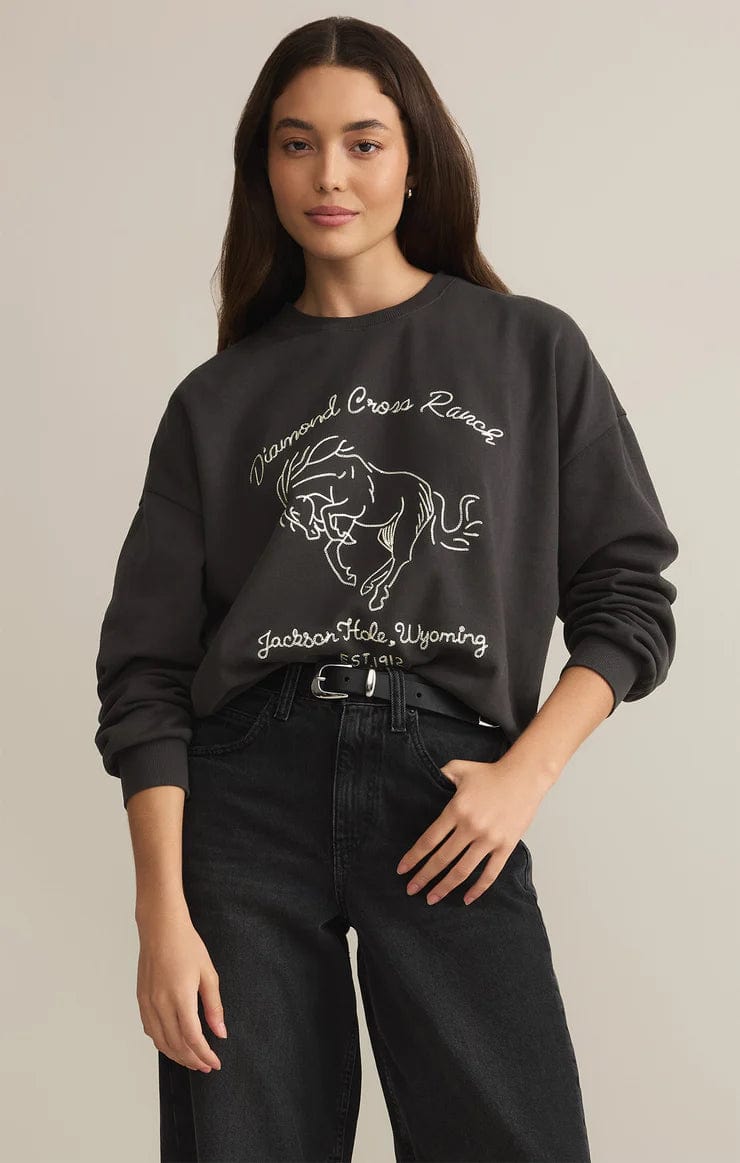 Z Supply Sweatshirt Black Sand / S Bronc Embroidered Sunday Sweatshirt