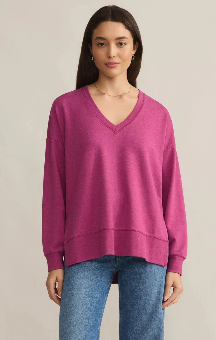 Z Supply Sweatshirt Magenta / XS Modern V-Neck Weekender