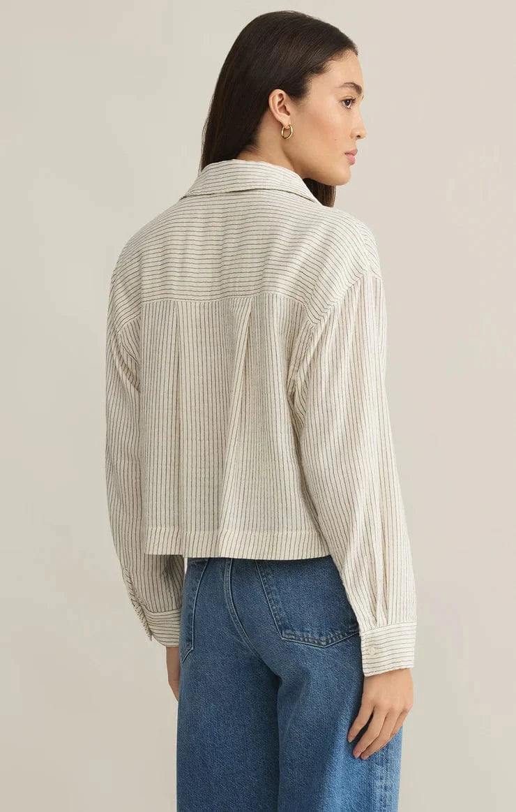 Z Supply Top Del Mar Cotton Gauze Striped Shirt