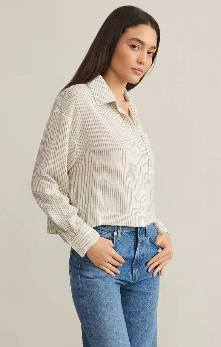 Z Supply Top Del Mar Cotton Gauze Striped Shirt