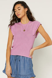 Current Air Top Orchid Pink / X Small Sasha Scalloped Sweater Top