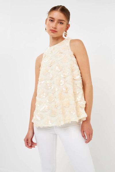 Endless Rose Top Cream / X Small Satin Bow Sequins Top