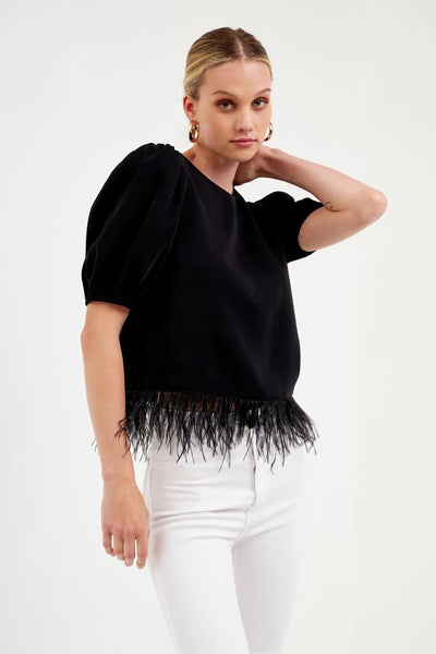 English Factory Top Black / X Small Feather Trim Top