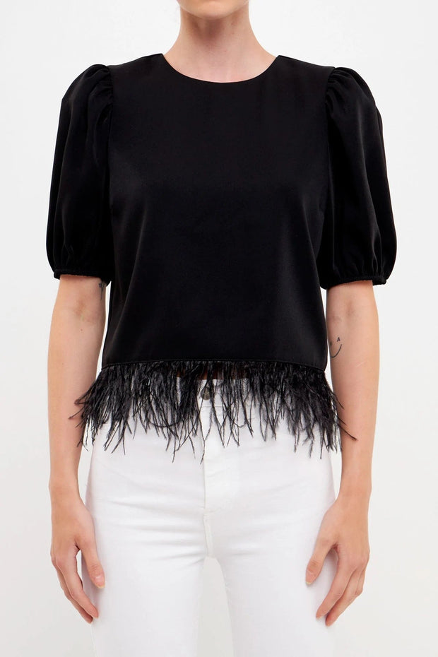 English Factory Top Feather Trim Top