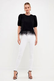 English Factory Top Feather Trim Top