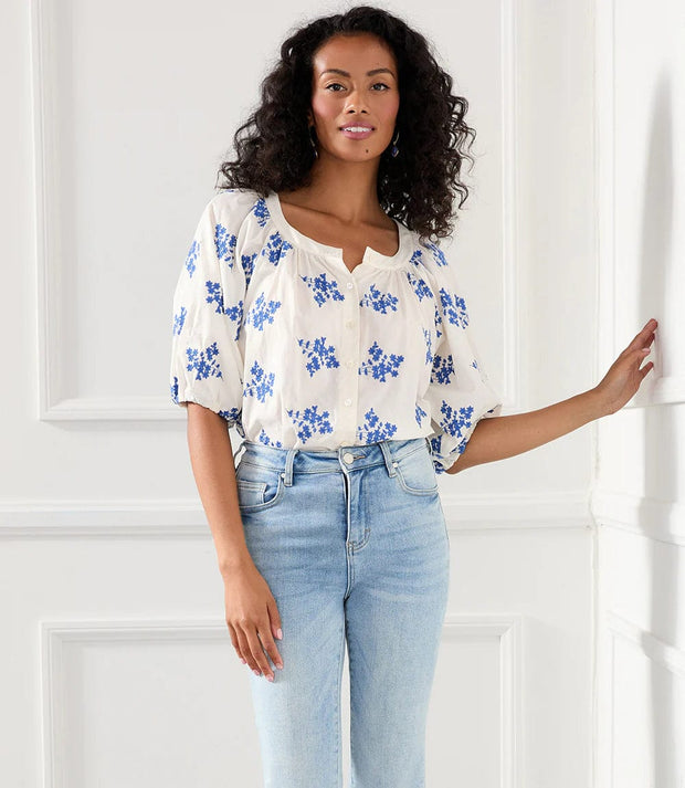 Karen Kane Top Blue Floral / X Small Embroidered Top