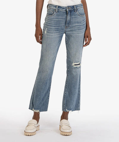 KUT from the Kloth Denim Acclimated Wash Kelsey High Rise Fab Ab Ankle Flare With Raw Hem (Acclimated Wash)