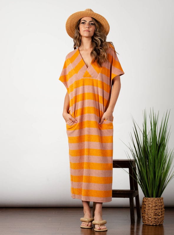 Lucca Couture Dress Mustard+Tan Stripe / XSmall Azalea Terry Dress
