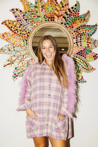 Queen of Sparkles Dress X Small Purple Flannel Feather Dress