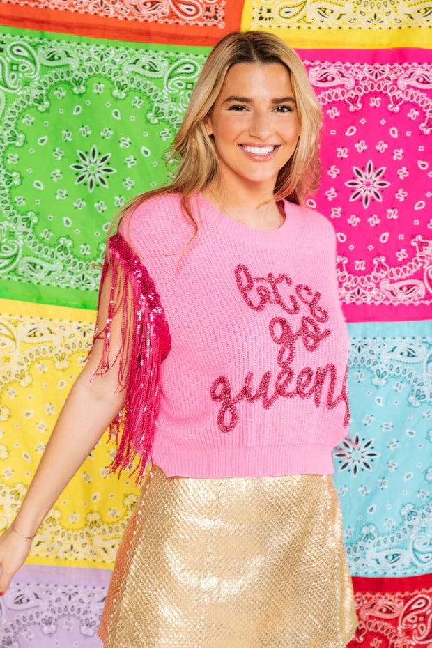 Queen of Sparkles Sweater Pink / X Small Let's Go Queens Sweater Tank