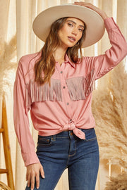 Savanna Jane Top Coral / Small Leanna Fringe Button Down
