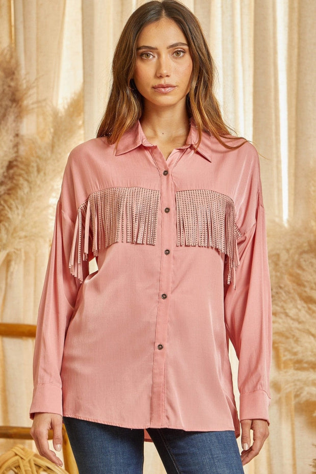 Savanna Jane Top Leanna Fringe Button Down
